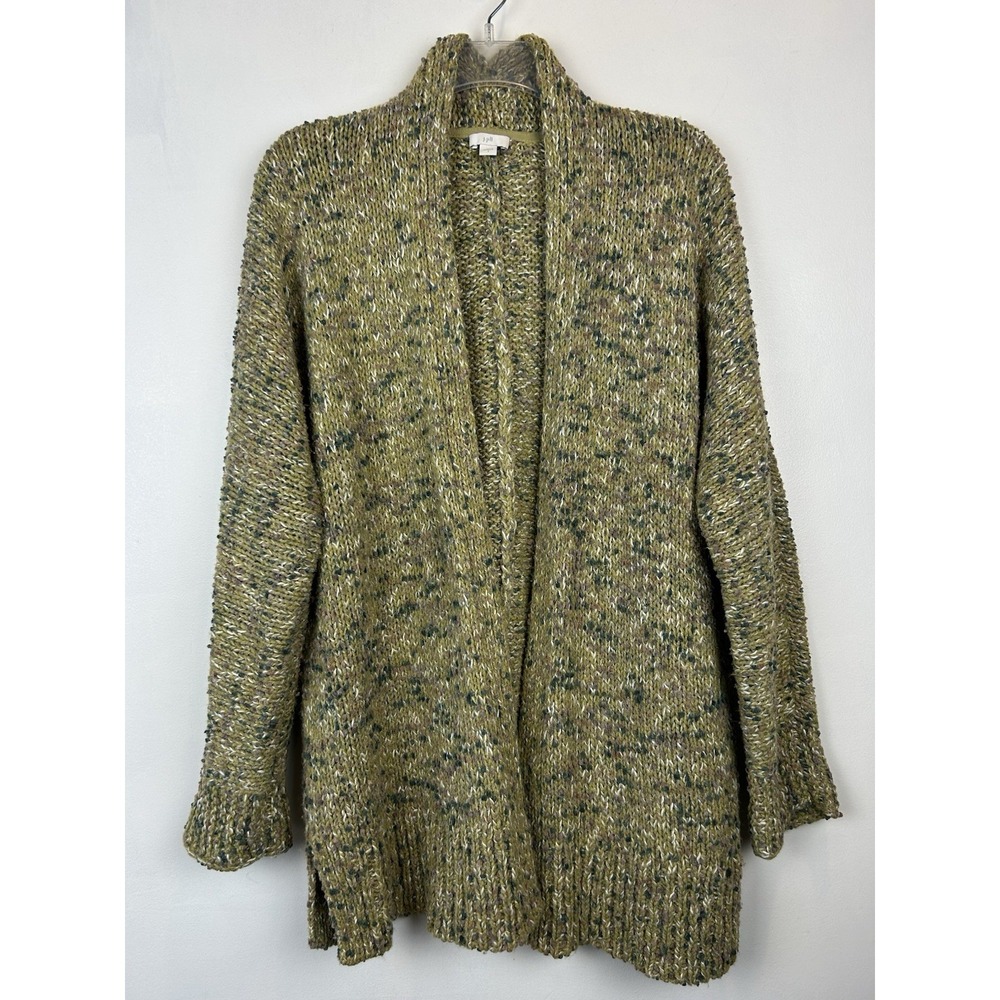 J Jill Sweater Womens Small Green Multi Chunky Confetti Knit Cardigan Casual